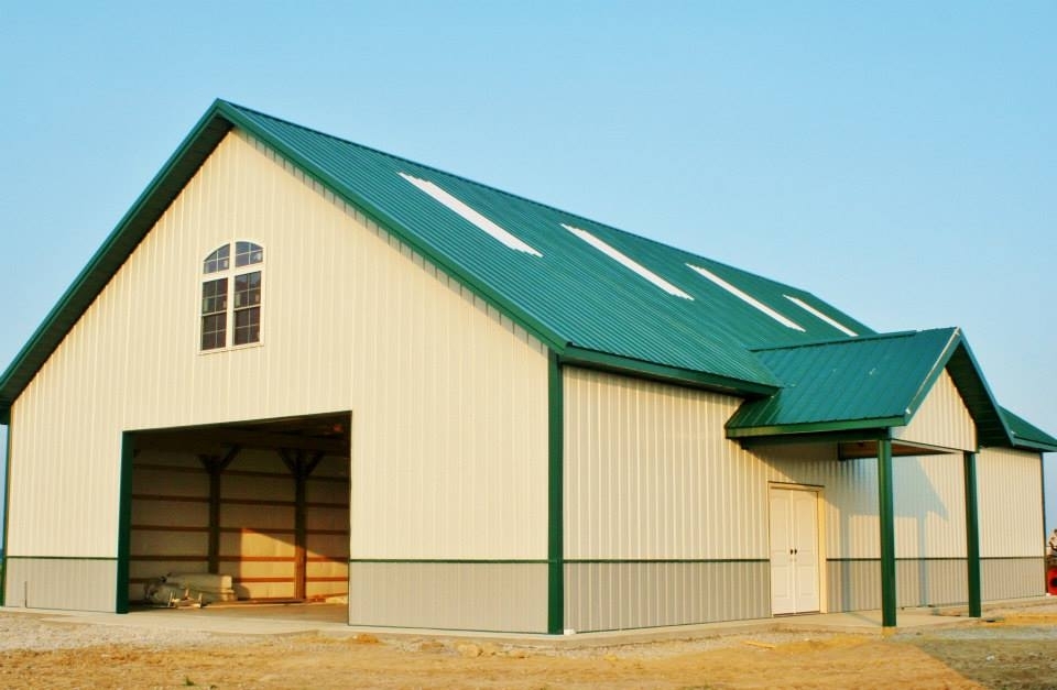Pre engineered metal building with metal roof including roof trusses